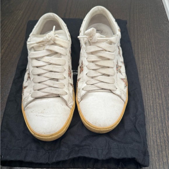 Saint Laurent White Leather Star Embellished Low Top Sneakers - Picture 2 of 6